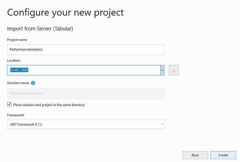 Visual Studio: Create new project - import from Server (Tabular)
